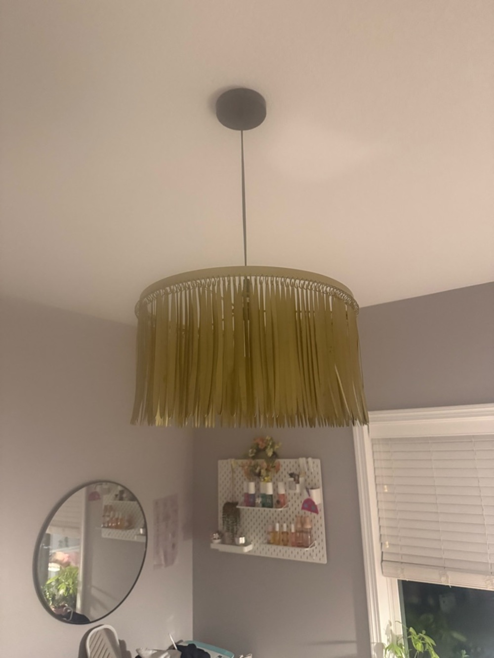 Cost Plus World Market Mustard Fringe Pendant Lamp